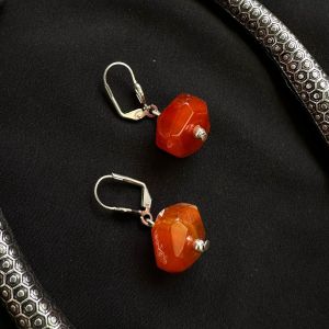 Agate Rondelle Earrings, Orange