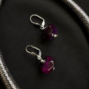 Agate Rondelle Earrings, Purple