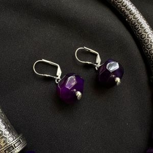 Agate Rondelle Earrings, Purple