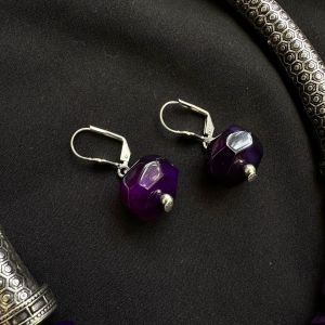 Agate Rondelle Earrings, Purple