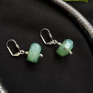 Agate Rondelle Earrings, Light Green