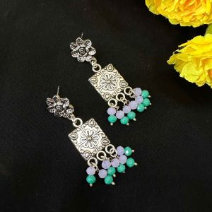 Oxidised Silver Earrings With Crystals
