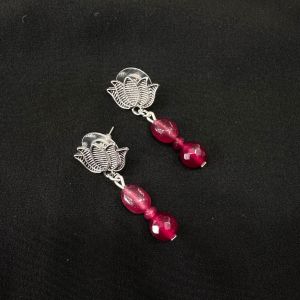 Agate Earrings With Lotus Stud