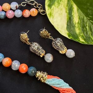 Designer Flower Bead Earrings With Onyx