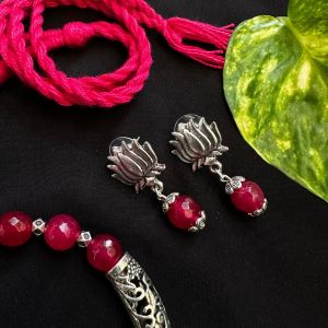 Lotus Earrings With Ruby Pink Agate