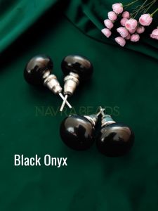 Navrabeads Black Onyx Gemstone Stud Earrings for Women & Girls