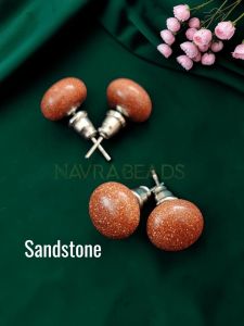 Navrabeads Sandstone Gemstone Stud Earrings for Women & Girls