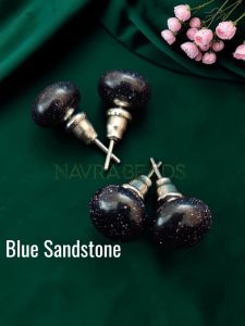 Navrabeads Blue Sandstone Gemstone Stud Earrings for Women & Girls