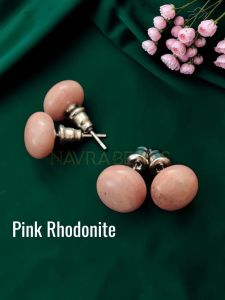 Navrabeads Pink Rhodonite Gemstone Stud Earrings for Women & Girls