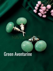 Navrabeads Green Aventurine Gemstone Stud Earrings for Women & Girls