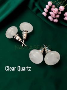 Navrabeads Clear Quartz Gemstone Stud Earrings for Women & Girls