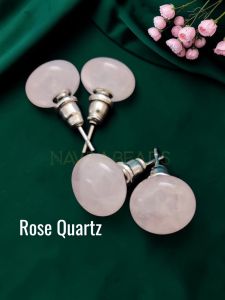 Navrabeads Rose Quartz Gemstone Stud Earrings for Women & Girls