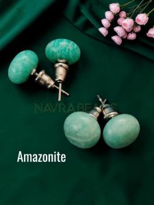 Navrabeads Amazonite Gemstone Stud Earrings for Women & Girls