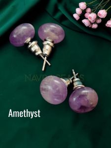 Navrabeads Amethyst Gemstone Stud Earrings for Women & Girls
