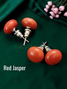 Navrabeads Red Jasper Gemstone Stud Earrings for Women & Girls