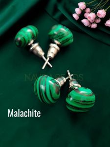 Navrabeads Malachite Gemstone Stud Earrings for Women & Girls