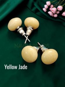 Navrabeads Yellow Jade Gemstone Stud Earrings for Women & Girls
