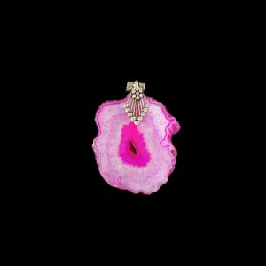 2.5" to 3" Natural Agate Slice Pendant, Silver Finish, sold by 1 Pc