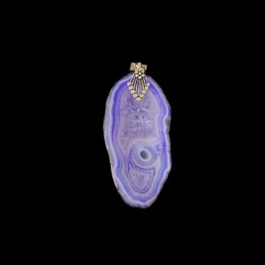 2.5" to 3" Natural Agate Slice Pendant, Silver Finish, sold by 1 Pc