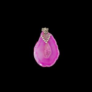 2.5" to 3" Natural Agate Slice Pendant, Silver Finish, sold by 1 Pc