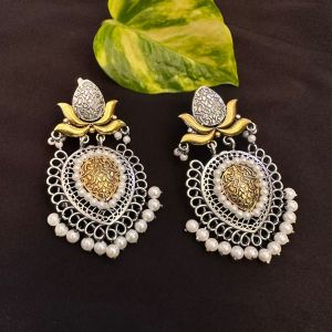 Double Tone Silver Replica (Teardrop) Shape Earrings