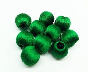 Silk Thread Wrapped beads, Dark green,, 8mm