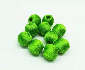 Silk Thread Wrapped beads,Parrot green, 8mm