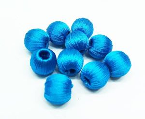 Silk Thread Wrapped beads,,Sky blue, 8mm