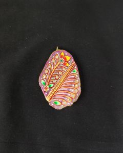 Onyx Pendant Features a Tanjore Painting on Onyx Stones Detailed with Gold Foil Borders
