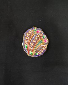 Onyx Pendant Features a Tanjore Painting on Onyx Stones Detailed with Gold Foil Borders