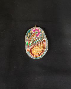 Onyx Pendant Features a Tanjore Painting on Onyx Stones Detailed with Gold Foil Borders
