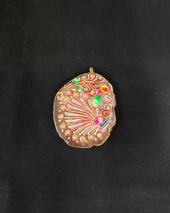 Onyx Pendant Features a Tanjore Painting on Onyx Stones Detailed with Gold Foil Borders