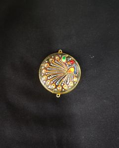 Onyx Pendant or connector Features a Tanjore Painting on Onyx Stones Detailed with Gold Foil Borders