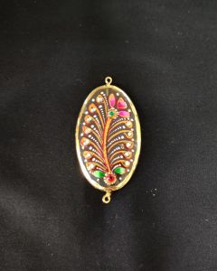 Onyx Pendant or connector Features a Tanjore Painting on Onyx Stones Detailed with Gold Foil Borders