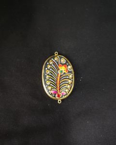Onyx Pendant or connector Features a Tanjore Painting on Onyx Stones Detailed with Gold Foil Borders