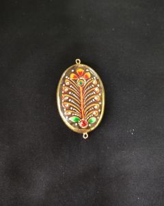 Onyx Pendant or connector Features a Tanjore Painting on Onyx Stones Detailed with Gold Foil Borders