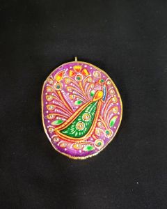 Onyx Pendant Features a Tanjore Painting on Onyx Stones Detailed with Gold Foil Borders