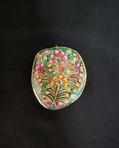 Onyx Pendant Features a Tanjore Painting on Onyx Stones Detailed with Gold Foil Borders
