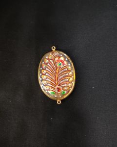 Onyx Pendant or connector Features a Tanjore Painting on Onyx Stones Detailed with Gold Foil Borders