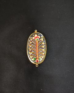 Onyx Pendant or connector Features a Tanjore Painting on Onyx Stones Detailed with Gold Foil Borders