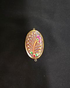 Onyx Pendant or connector Features a Tanjore Painting on Onyx Stones Detailed with Gold Foil Borders