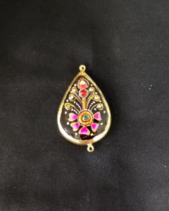 Onyx Pendant or connector Features a Tanjore Painting on Onyx Stones Detailed with Gold Foil Borders