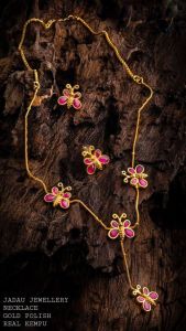 Jadau Necklace With Kemp Stone (Butterfly), Pink 