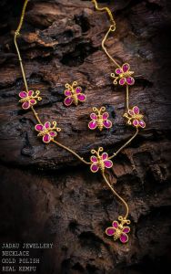 Jadau Necklace With Kemp Stone (Butterfly), Pink