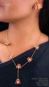 Jadau Necklace With Kemp Stone (Butterfly), Pink