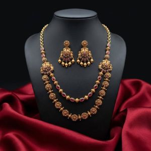 Antique Finish Traditional Necklace Set with Earrings, Peacock Motif Ethnic Jewellery, Temple Style Wedding, Festive & Party Wear Jewellery for Women