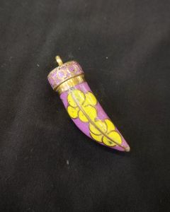 Tibetan Horn Shaped Pendant, Purple With Yellow Designs