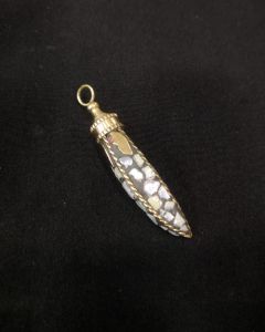 Tibetan Horn Shaped Pendant, Grey With Gold Designs