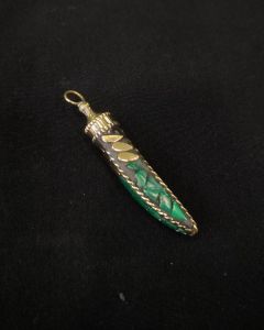 Tibetan Horn Shaped Pendant, Green With Gold Designs