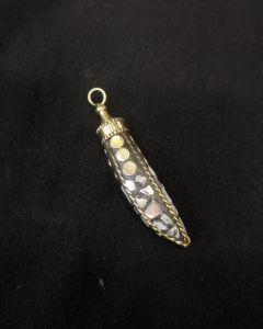 Tibetan Horn Shaped Pendant, Grey With Gold Designs